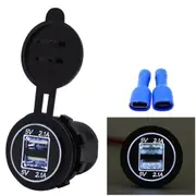 Universal Car Charger 2 Port Power Socket Dual Usb Charger 5V 4.2A Ip66 With Aperture (White Light)