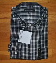 NWT Mens TRICOTS ST RAPHAEL Black White Plaid Button Front L/S Shirt Sz Medium