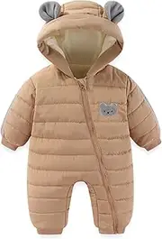 JiAmy Baby Winter Snowsuit Hooded Romper Windproof Boys Girls Cute Bear Zipper Jumpsuit Infant Newborn 3-6 Months Brown