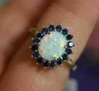 4Ct Oval Cut Natural Fire Opal Womens Halo Engagement Ring 14K White Gold Plated