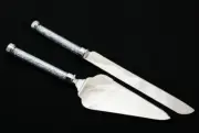 Wedding Engagement Cake Knife & Server Set - Silver Crushed Crystal Beads BNIB