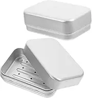 minkissy 2pcs Box Drain Soap Dish Mini Soap Soaps Travel Soap Container Metal Tea Tin Metal Tins with Lids Soap Travel Case Soap Bar Tin Gum Case Metal Boxes Aluminum Silver