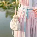 新品中國古風斜挎仙女包包漢服百搭手提袋古風蕾絲布單肩包小