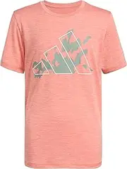 [adidas] Boys' Big Moisture-Wicking Athletic T-Shirt Gradient BoS Logo Short Sleeve, Wonder Clay Heather