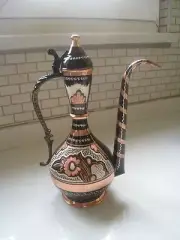 Authentic Handmade Copper Turkish Pitcher Ewer ibrik 21cm Hand Carved Enameled