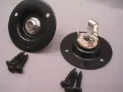 2 Speaker Cab Jack Plates, Black 2" Round Metal w/6 Screws & 2 - 1/4" REAN Jacks