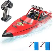 Hitish RC Boat for Kids Adults 2.4GHz Remote Control Boats with LED Light for Pool Lakes Water, 20MPH Fast Speed Racing Jet Boat, Boat Toy for Boys Girls, 2 Rechargeable Batteries 40+ Mins, Red