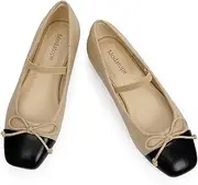 [Modatope] Ballet Mary Jane Flats Shoes with Strap Closed Square Toe Slip on Bowknot Bow Ballerina Flats for Women Dressy