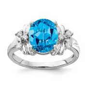 14k White Gold 10x8mm Oval Blue Topaz A Real Diamond ring
