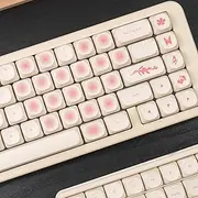 MOA Profile PBT Keycaps, Cute White Pink Round Keycap, 123 Keys Minimalist Custom Keyboard Keycap Set, Butterfly Dye-Sublimation Key Cap for 61/64/68/84/87/100/104/108 Cherry MX Mechanical Keyboard