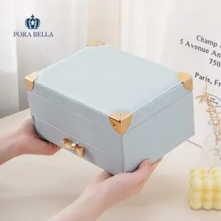 【Porabella】大容量金屬蝴蝶結皮革首飾盒 飾品收納盒 磁吸開關式飾品盒 居家飾品戒指項鍊耳環耳夾收納盒