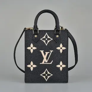 【Louis Vuitton 路易威登】LV PETIT SAC PLAT壓印LOGO Monogram Empreinte牛皮開口式手提/斜背包(迷你/黑)