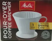 New in Box Melitta #2 Porcelain Single-Cup Pour Over Coffee Brewer White 1 Cup
