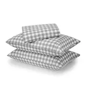 Gingham Cotton Flannelette Sheet Set - Queen Bed, Grey