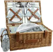 Wicker Picnic Basket for 4 – Large Willow Hamper with Cooler, Blanket & Cutlery