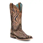 Corral Ladies Saddle Zebra Print & Overlay Square Toe Boots C3859
