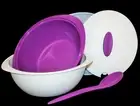 Tupperware Open House 13&10 Cup Insulated Oval Server Bowls Spoon Purple Tan New