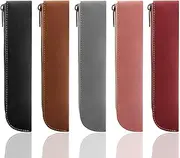 5 Pcs Leather Pencil Pouch, Vintage Aesthetic Pencil Case, Portable Zipper Bag Slim Pencil Pouch for Pens, Markers, Makeups, Change, Coins (5 Colors)