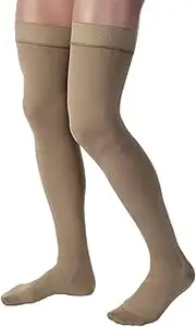 JOBST forMen Thigh High 15-20 mmHg Ribbed Dress Compression Stocking, Closed Toe, Medium, Khaki
