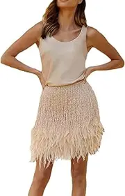[Generic] Womens Suede Dresses Vest Sexy Short Skirt Tassel Feather Short Skirt Two Piece Set Summer Dresses for Women Work Casual