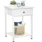 Nightstand White End Table Side with Drawer and Storage Shelf Wood Modern