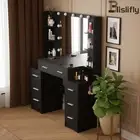 Dressing Table Lighted Mirror Makeup Dresser Vanity Modern Home Furniture Black