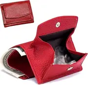 [Wedhapy] Leather Wallets for Women 4x3x0.8in Compact Portable Red Ladies Wallet with 6 Card Slot, 1 Coin Pocket, 1 Cash Compartment for Daily Use, Travel