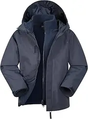 [Mountain Warehouse] Fell Kids 3 in 1 Jacket - Full Zip Girls Jacket, Water Resistant Boys Rain Coat, Detachable Inner Fleece, Packable Hood Childrens Coat - For Winter Navy 13 years