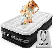 Airefina Single Size Air Mattress with Built-in Electric Pump, Inflatable Bed in 3 Mins Self-Inflation/Deflation,Comfortable Flocked Surface Blow Up Bed for Home Camping 190x99x46cm, 295kg MAX