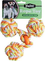 WagTime Triple Ball Rope Toy - 23cm, Durable Pet Chew Toy for Dogs, Interactive Tug & Play, Safe Cotton Material, Ideal for Medium Breeds, Promotes Dental Health & Fun Exercise