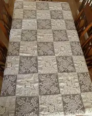 Unique Antique Hand Embroidered Hand Crochet Linen Tablecloth 3R-O2