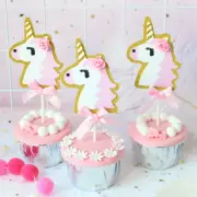 Pink and Gold Glitter Unicorn Cupcake Cake Toppers Food Picks Party Decorations