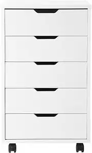 Rolling File Cabinet 5 Drawers Mobile Filing Storage Document Storage Organiser Chest of Drawers with Wheels Under Desk Drawer Home Office Furniture White