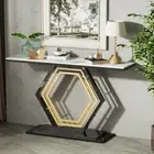 Rectangular Entryway Console Table Stoned Metal Sofa Table Living Room Storage