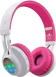 Riwbox WT-7S Bluetooth Headphones Light Up, Foldable Stero Wireless Headset with Microphone and Volume Control for PC/Cell Phones/TV/iPad (Pink Green)