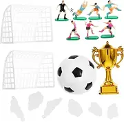 GARIOUANS 1 Set Football Themed Cake Toppers for Birthdays Sports Events Includes Miniature Soccer Players Cupcake Toppers Trophy Decorations for Soccer Fans and Boys Celebrations