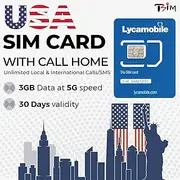 USA SIM Card for Travel to The US. Unlimited Local and International Calls/Texts. Call Home for Free! Updated 5G Plan with Hotspot/Tethering! (3GB x 1 Month)