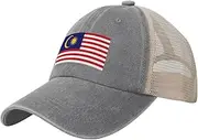 [Generic] Flag of Malaysia Cowboy Mesh Baseball Cap for Malaysian Man Woman Outdoor Adjustable Denim Hat