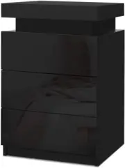 Bedside Table RGB LED Black High Gloss with 3 Drawers and Lift up Storage Nights