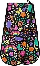 Cartoon Rainbow Butterfly Double Oven Mitt Heat Resistant Non-Slip Kitchen Gloves Extra Long 7" x 35" for Cooking Baking Barbecue Grilling