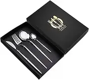 Awlfim Stainless Steel Cutlery Knife, Fork and Spoon 4-Piece Western Steak Knife and Fork Gift Box Set