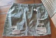 BOOHOO khaki green ripped denim mini skirt - 20 BNWT