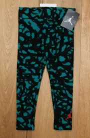 Air Jordan Girls Elephant Print Leggings ~ Black, Green & Orange ~ Jumpman ~