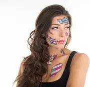 TATTOOCREW 2 x Halloween Tattoos Skull Comic Zombie for Face Sticking, Hand Drawn in Germany, Face Tattoo Set Scary, Accessories for Costumes, Horror Stickers