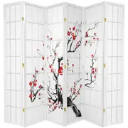 Cherry Blossom Room Divider Screen White 6 Panel
