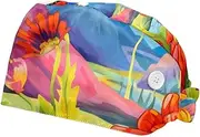 [YTYVAGT] 2-Pc,Scrub Bouffant Caps,Workout Hat with Sweatband Headgear for Women,Butterfly Watercolor Flowers