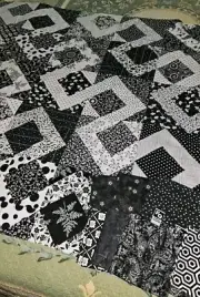 Unfinished Black & White Patchwork Quilt Top 46" X 46" & 9 Black Patterned FQs