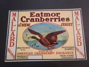 NEW UNUSED Eatmor New Jersey Mallard Cranberries Fruit Crate Barrel Label 7 X 10