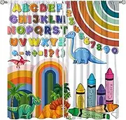 Yoakiet ABC Alphabet Curtains for Kids,Colorful Cartoon Dinosaur Theme ABC Alphabet Fun Learning Education Print Rod Pocket Window Treatments Drapes for Baby Child Toddler Bedroom42x45in