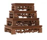 Chicken Wing Wood Stand Set, Rectangular Carved Bonsai Flower Display, 4 pcs